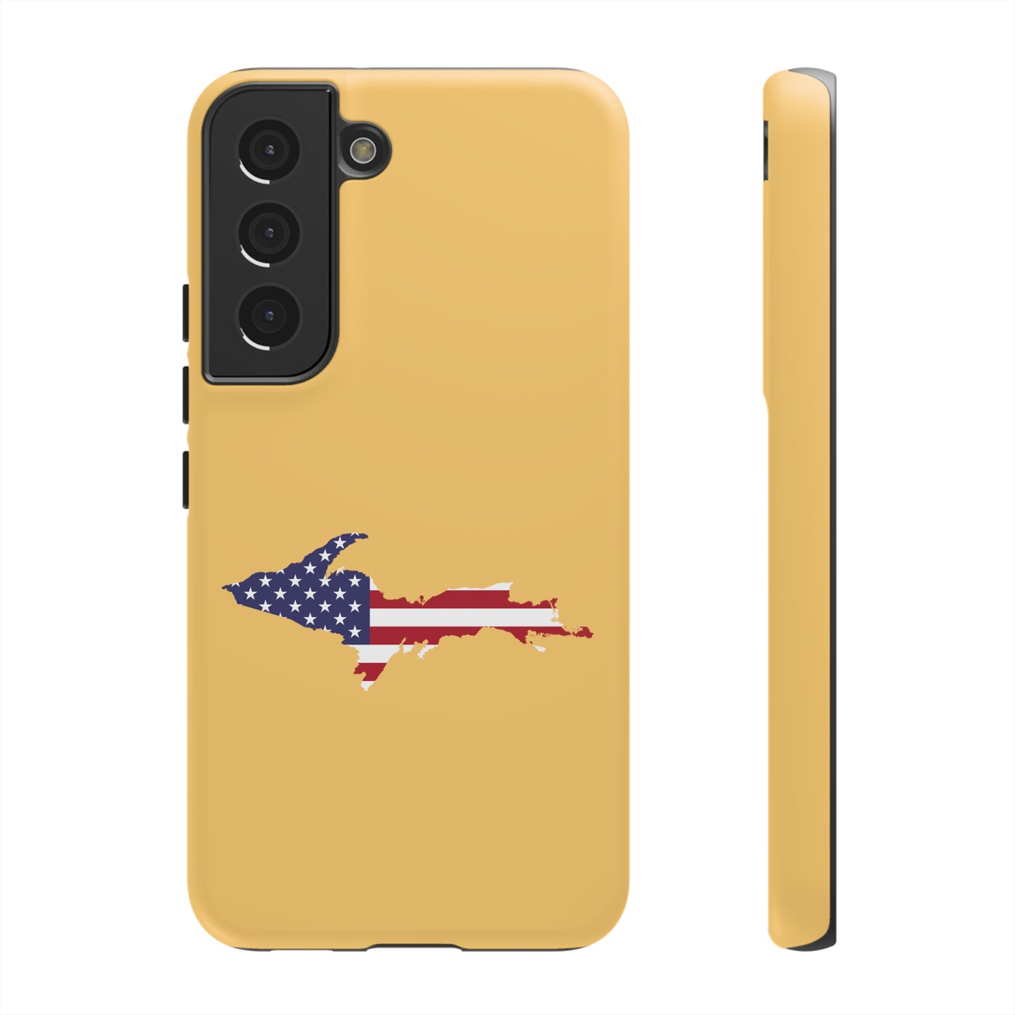 Michigan Upper Peninsula Tough Phone Case (Citrine w/ UP USA Flag Outline) | Samsung & Pixel Android