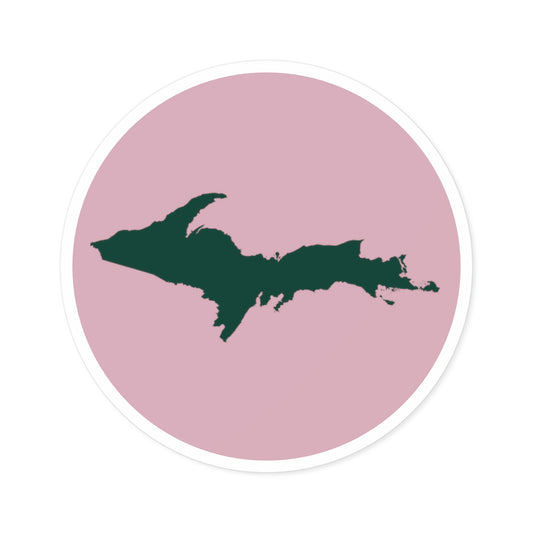 Michigan Upper Peninsula Round Stickers (Pink w/ Green UP Outline) | Indoor\Outdoor