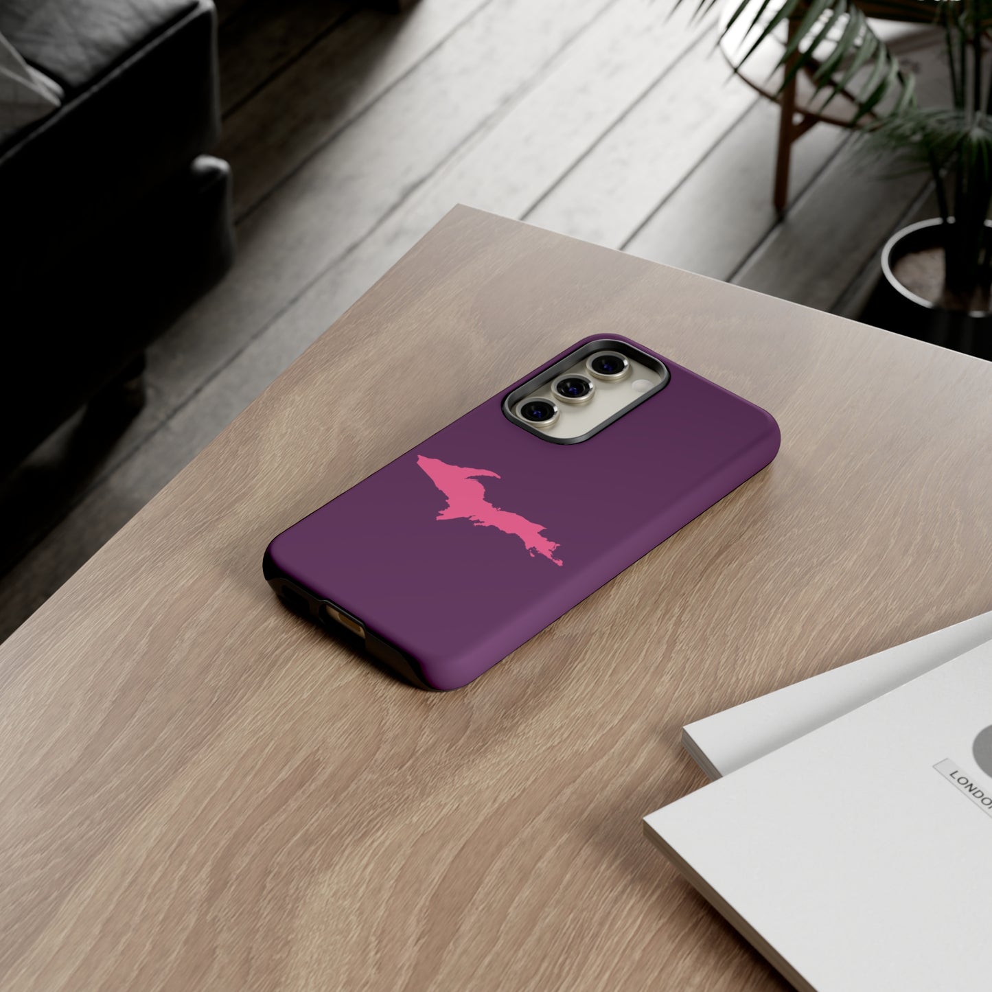 Michigan Upper Peninsula Tough Phone Case (Plum w/ Pink UP Outline) | Samsung & Pixel Android