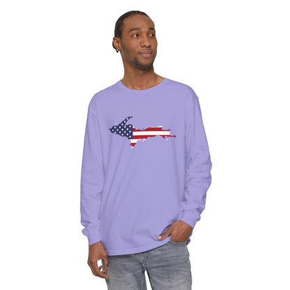 Michigan Upper Peninsula Garment-Dyed T-Shirt (w/ UP USA Flag Outline) | Unisex Long Sleeve