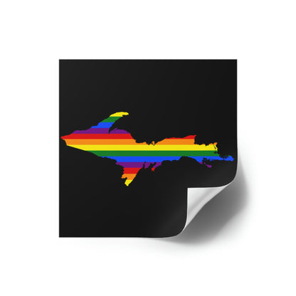 Michigan Upper Peninsula Square Sticker (Black w/ UP Pride Flag Outline) | Indoor/Outdoor