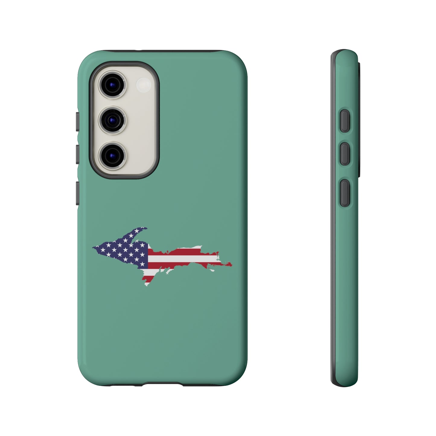 Michigan Upper Peninsula Tough Phone Case ('64 Metallic Mint Green w/ UP USA Flag Outline) | Samsung & Pixel Android