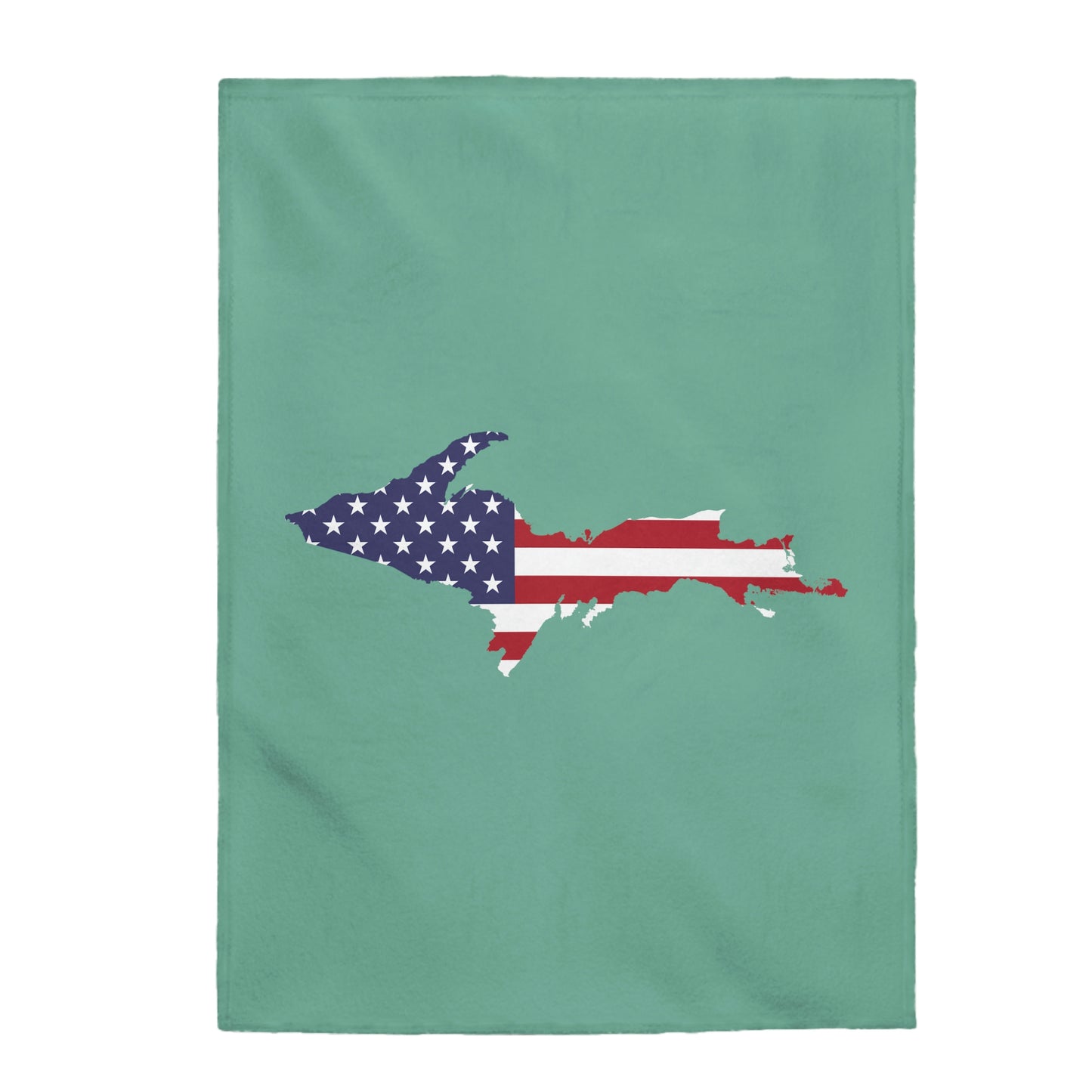 Michigan Upper Peninsula Plush Blanket (w/ UP USA Flag Outline) | '64 Metallic Mint Green