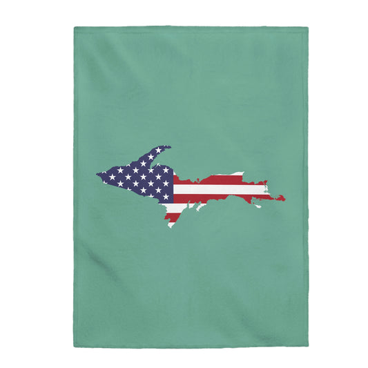 Michigan Upper Peninsula Plush Blanket (w/ UP USA Flag Outline) | '64 Metallic Mint Green