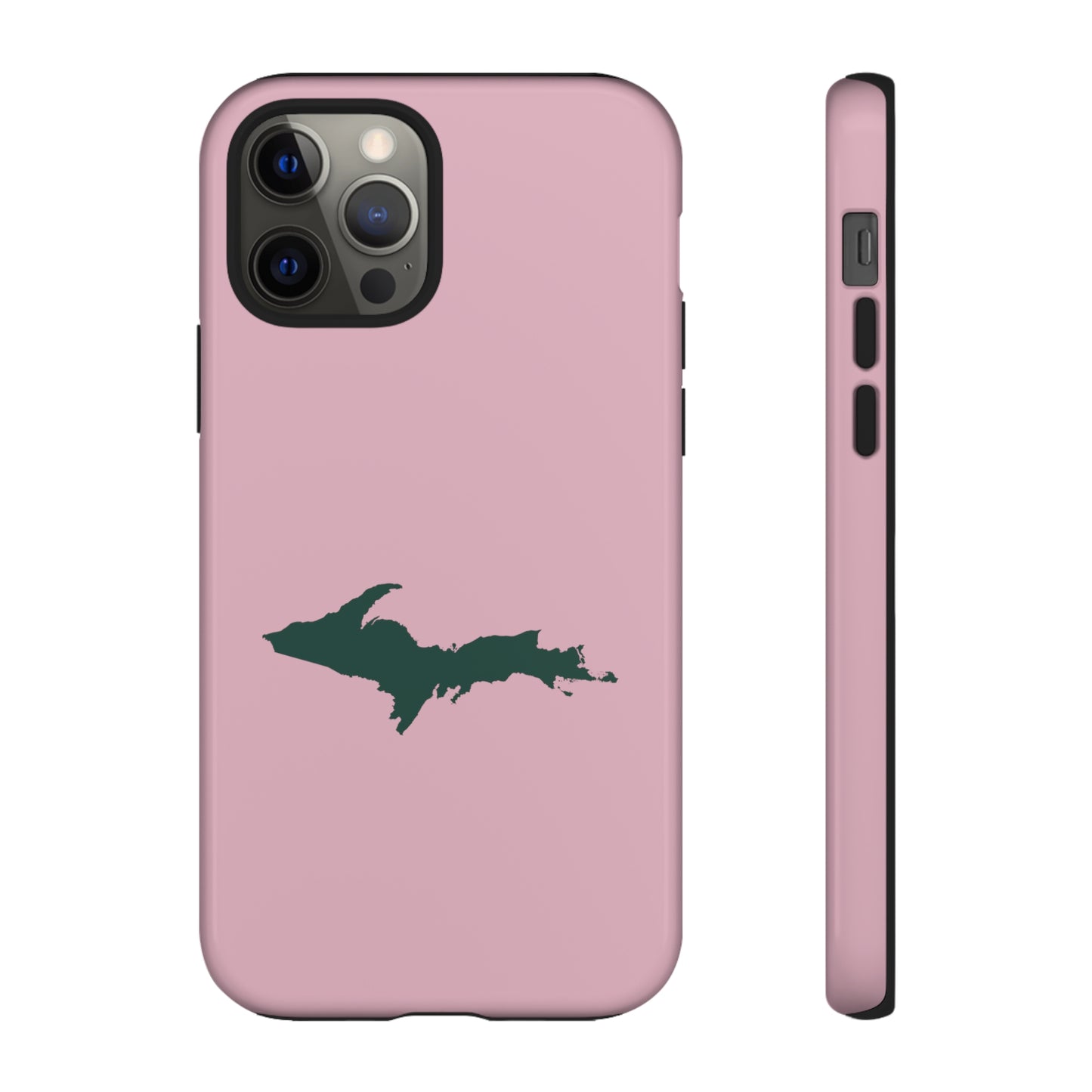 Michigan Upper Peninsula Tough Phone Case (Pink w/ Green UP Outline) | Apple iPhone