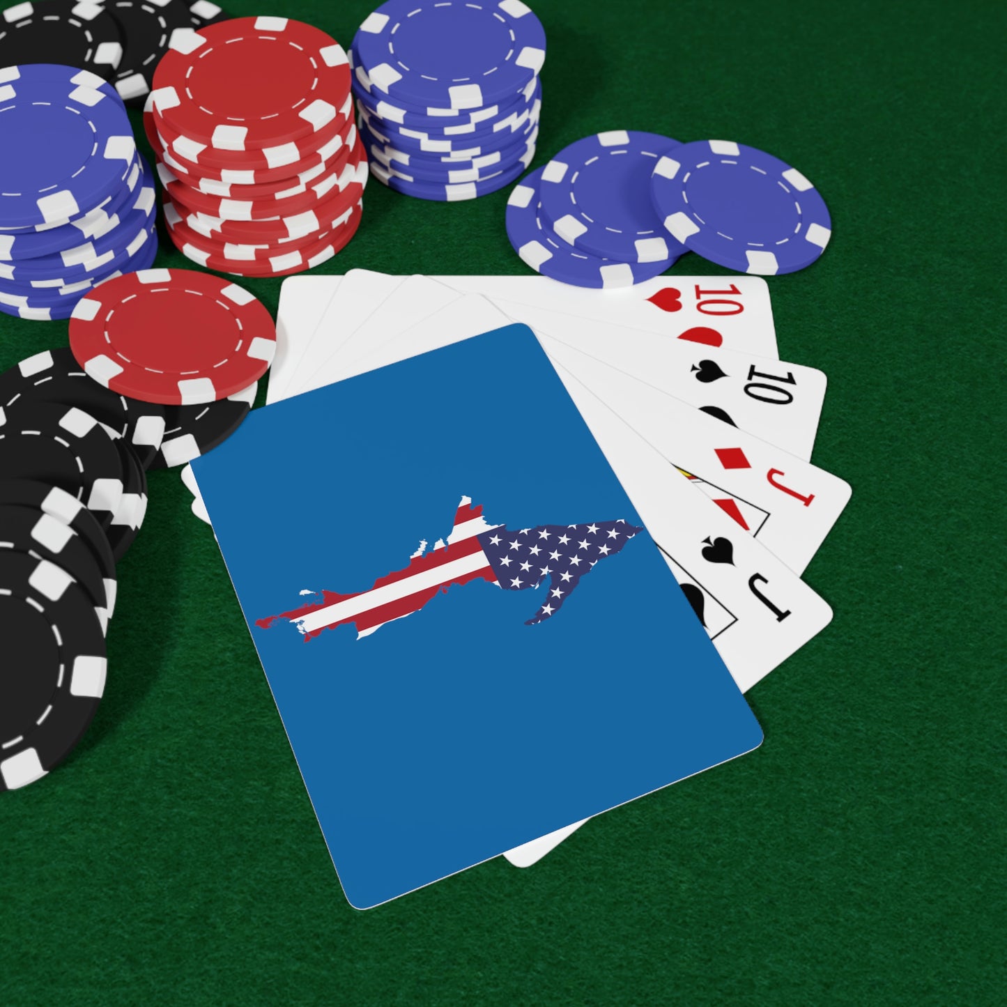 Michigan Upper Peninsula Poker Cards (Azure w/ UP USA Flag Outline)