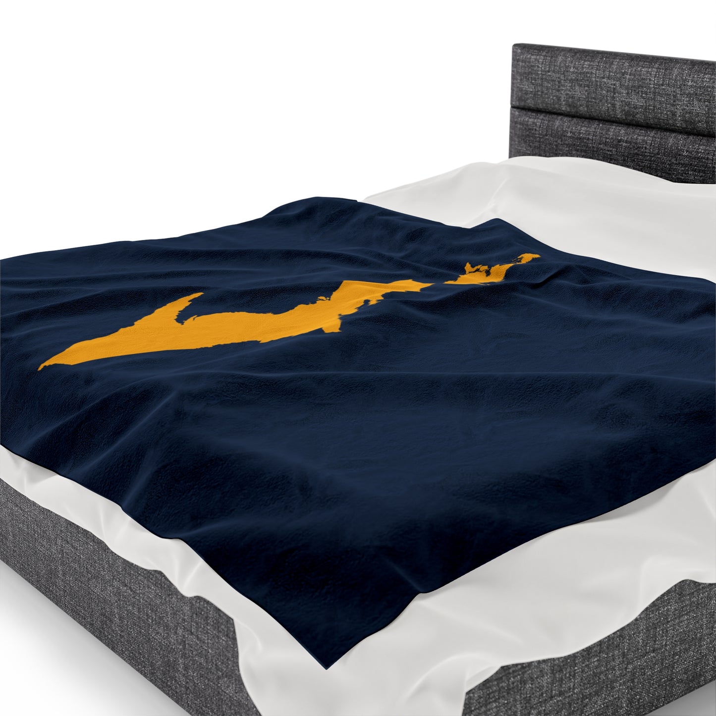 Michigan Upper Peninsula Plush Blanket (w/ Gold UP Outline) | Navy