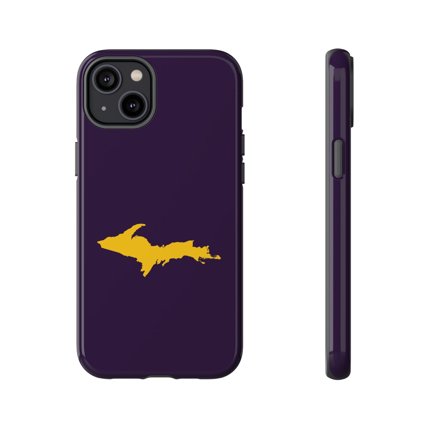 Michigan Upper Peninsula Tough Phone Case (Blackcurrant w/ Gold UP Outline) | Apple iPhone