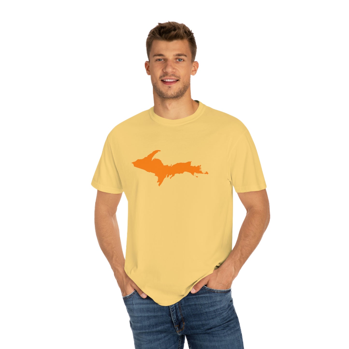 Michigan Upper Peninsula T-Shirt (w/ Orange UP Outline) | Unisex Garment-Dyed