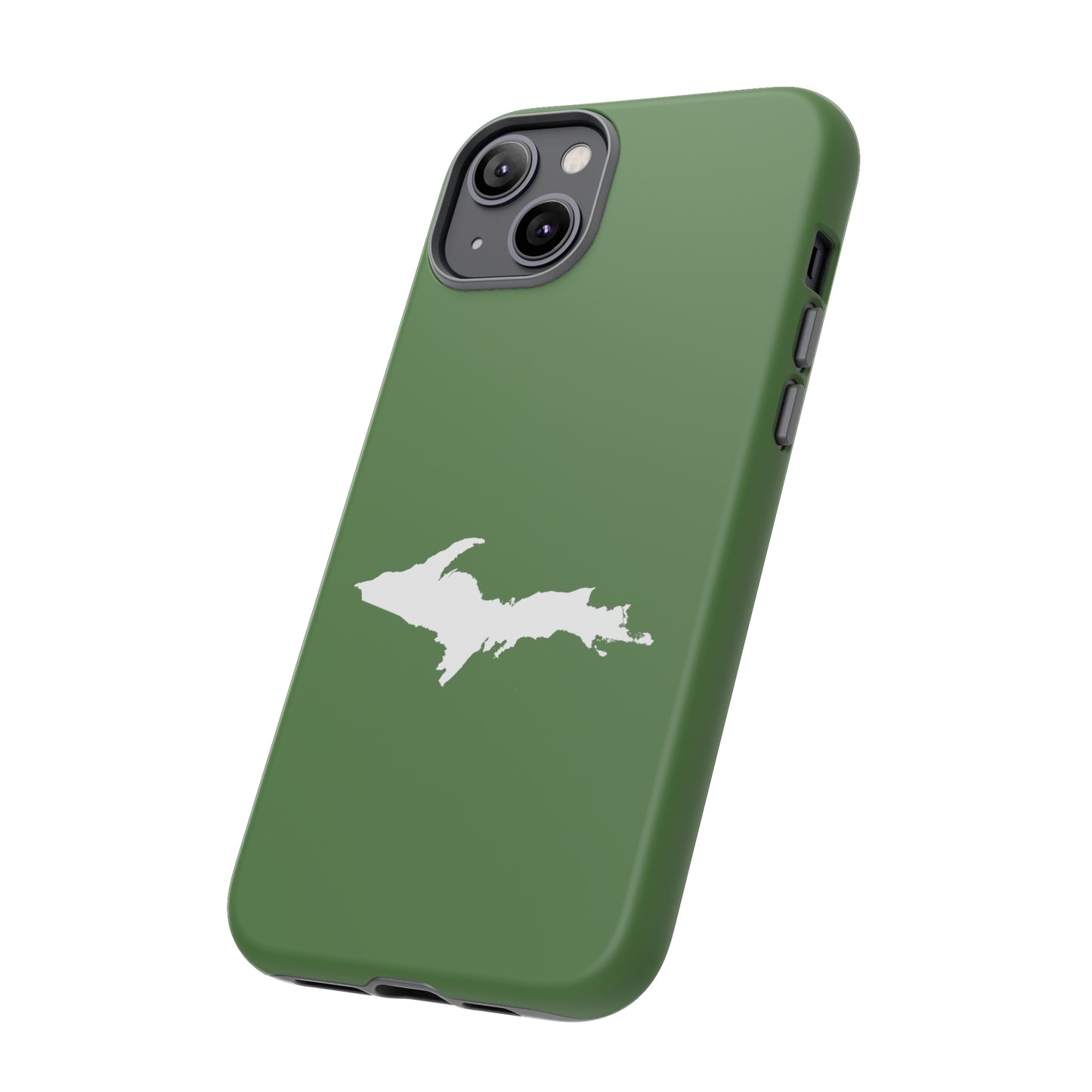 Michigan Upper Peninsula Tough Phone Case (Pine Green w/ UP Outline) | Apple iPhone