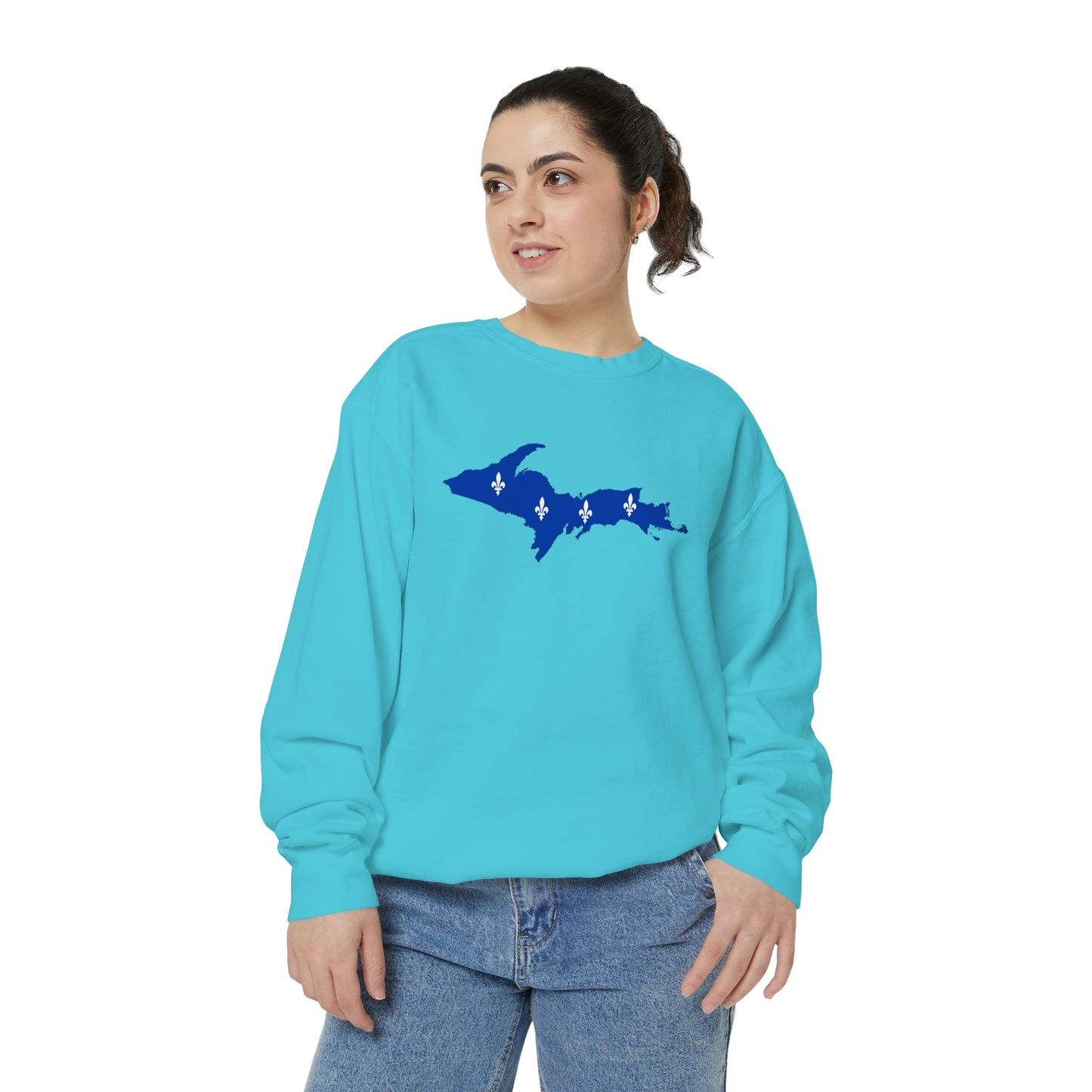 Michigan Upper Peninsula Sweatshirt (w/ UP Quebec Flag Outline) | Unisex Garment Dyed