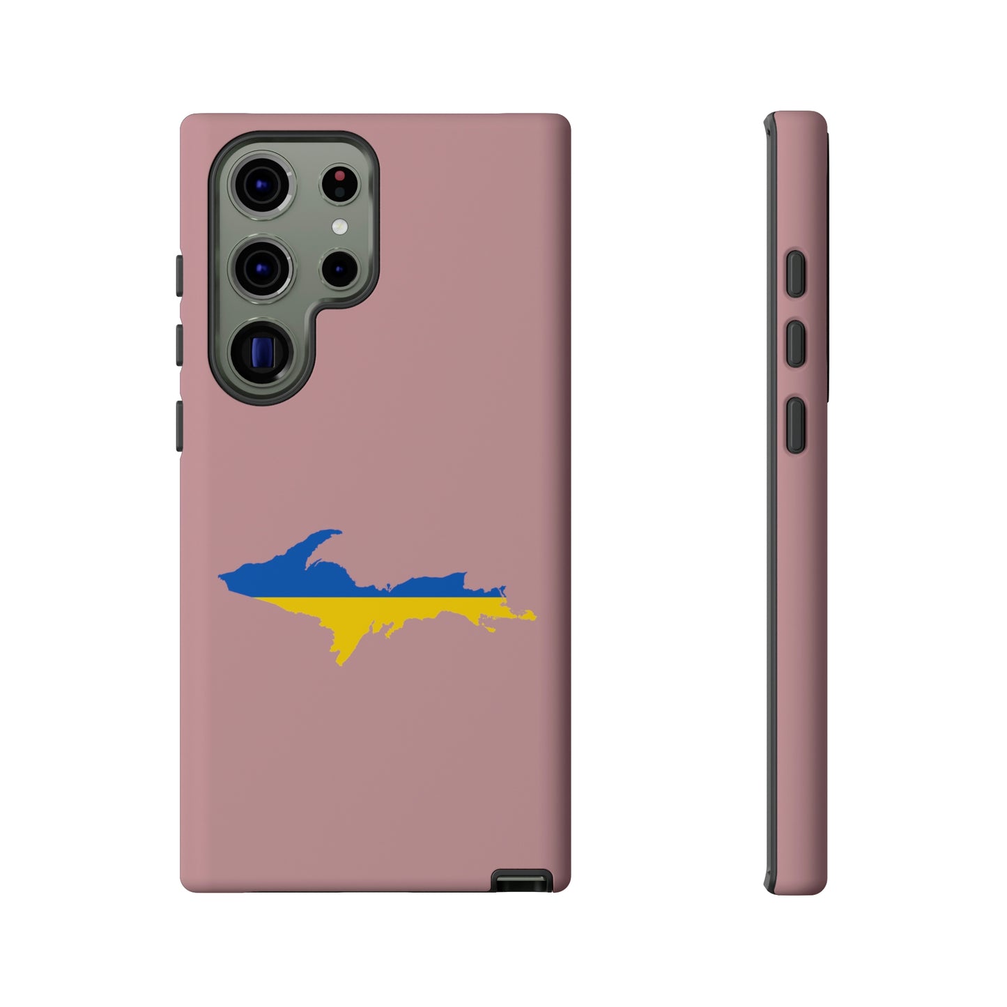 Michigan Upper Peninsula Tough Phone Case (Cherry Blossom Pink w/ UP Ukraine Flag Outline) | Samsung & Pixel Android