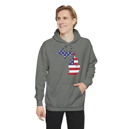 Michigan Upper Peninsula Hoodie (w/ MI USA Flag Outline) | Unisex Garment-Dyed