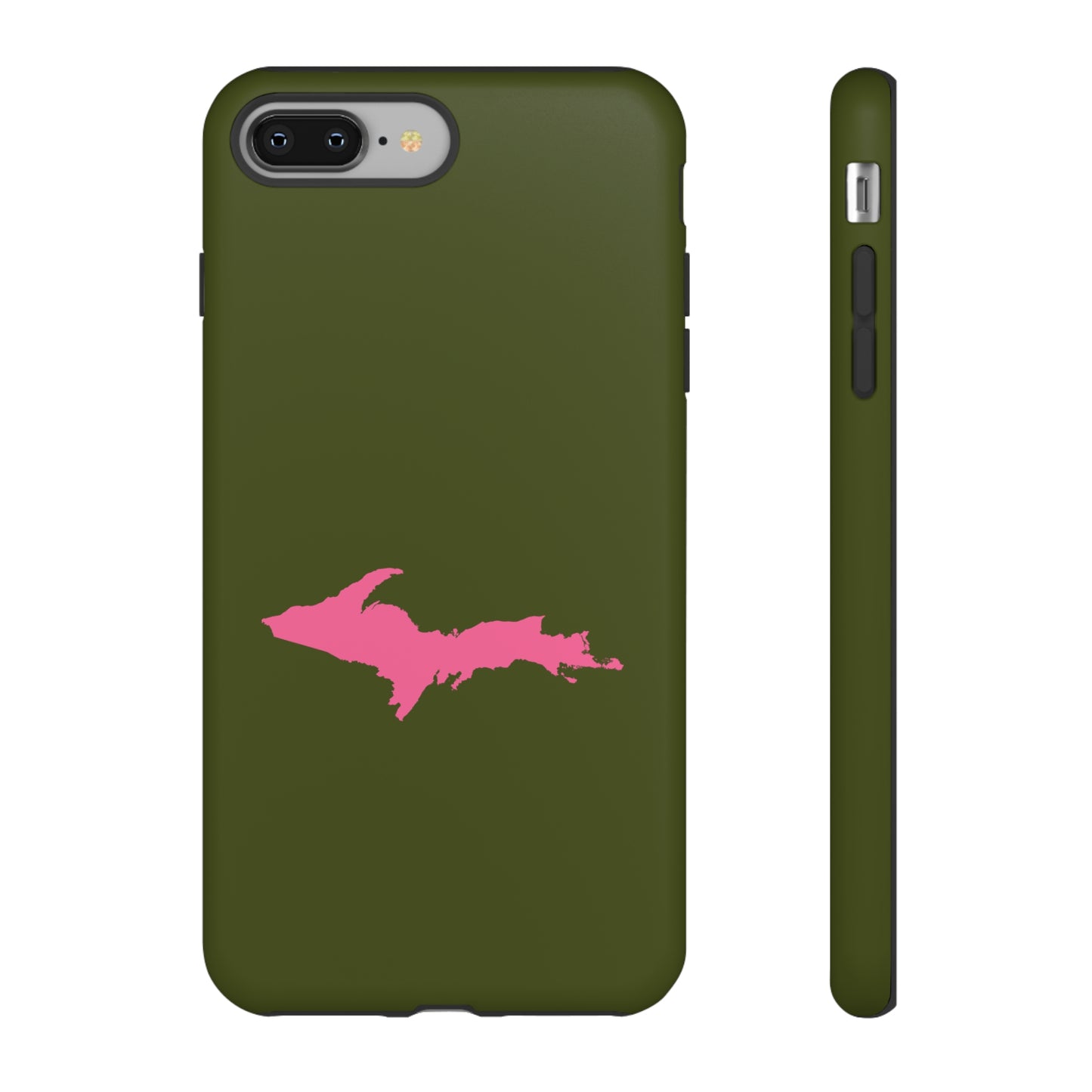 Michigan Upper Peninsula Tough Phone Case (Army Green w/ Pink UP Outline) | Apple iPhone