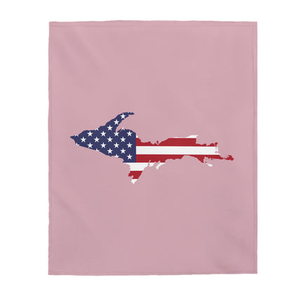 Michigan Upper Peninsula Plush Blanket (w/ UP USA Flag Outline) | Pink