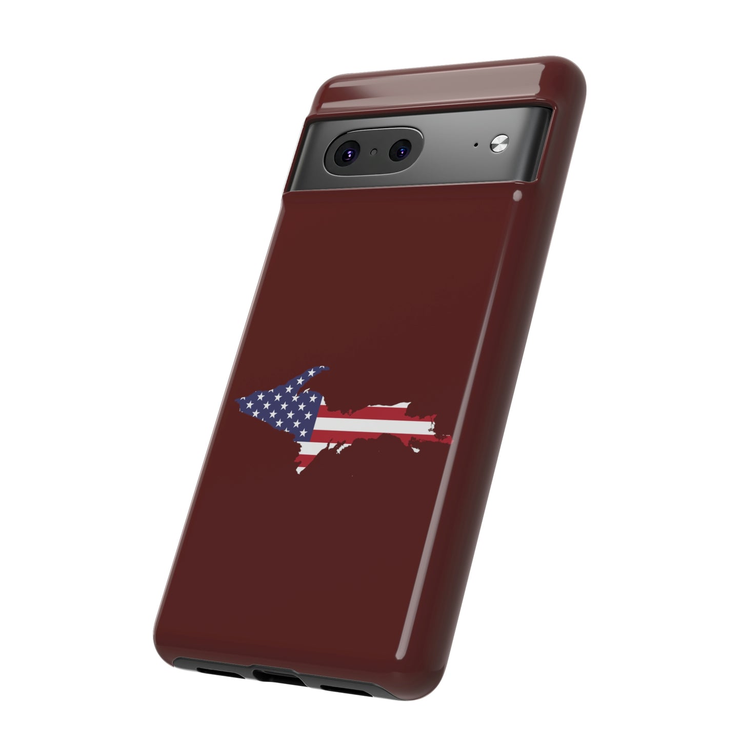 Michigan Upper Peninsula Tough Phone Case (Cherrywoold Color w/ UP USA Flag Outline) | Samsung & Pixel Android