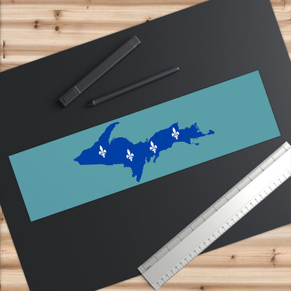 Michigan Upper Peninsula Bumper Stickers (w/ UP Quebec Flag Outline) | Huron Blue Background