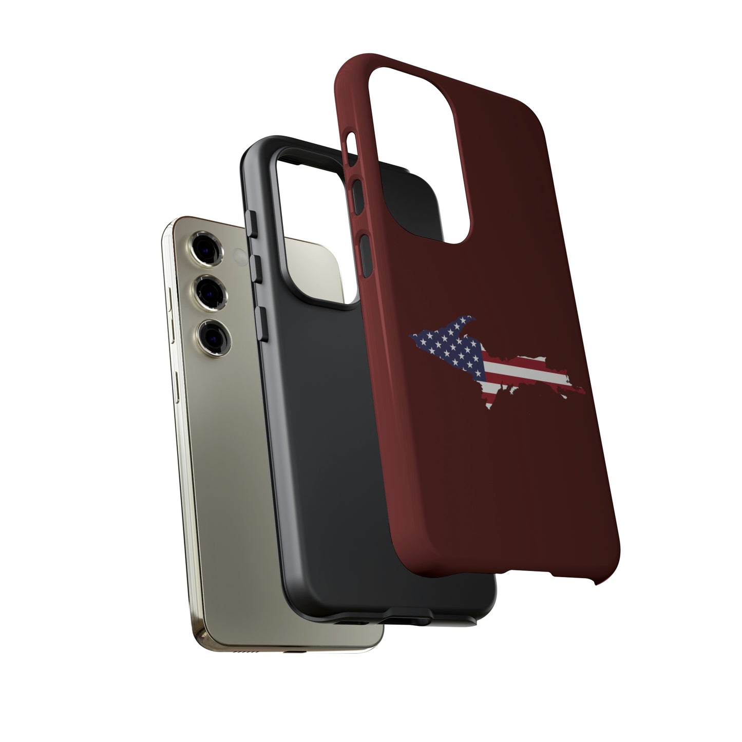 Michigan Upper Peninsula Tough Phone Case (Cherrywoold Color w/ UP USA Flag Outline) | Samsung & Pixel Android