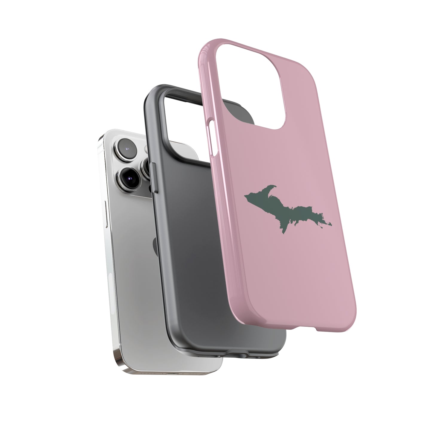 Michigan Upper Peninsula Tough Phone Case (Pink w/ Green UP Outline) | Apple iPhone