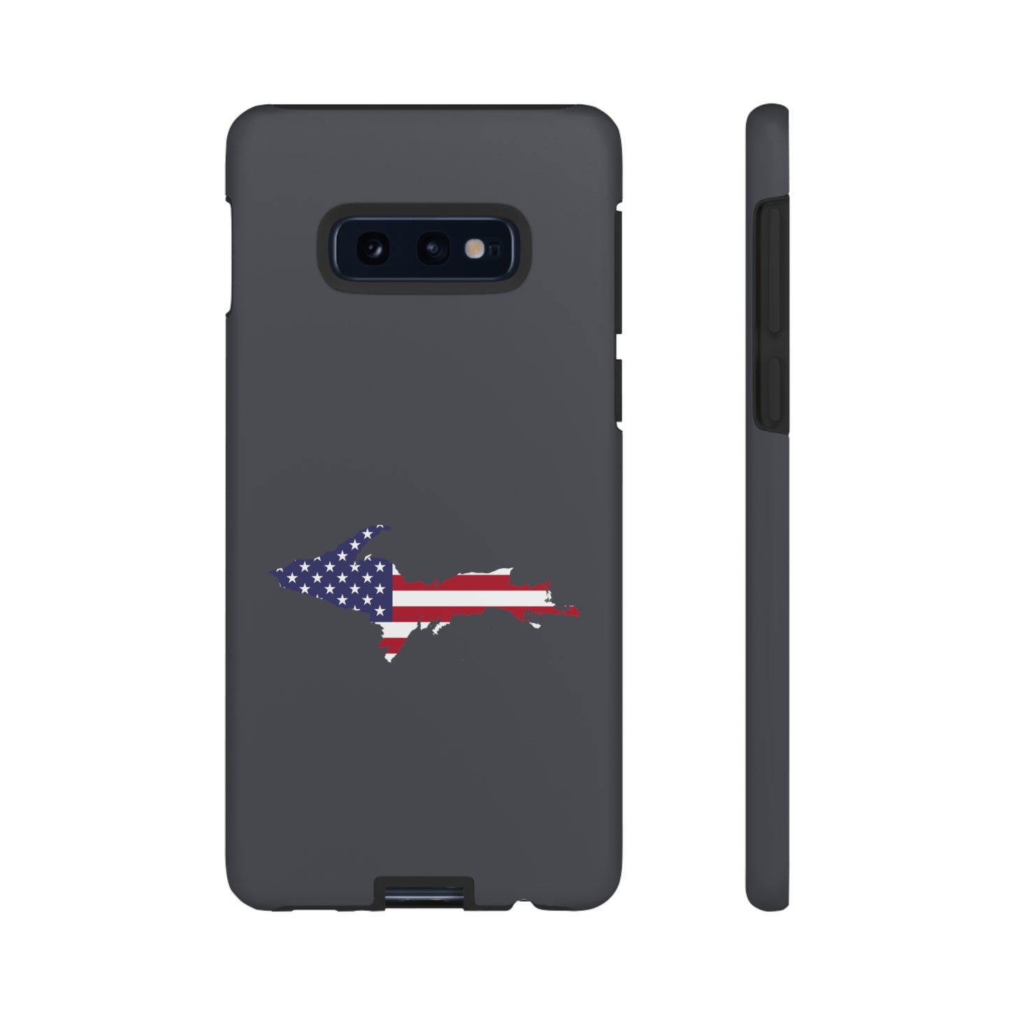 Michigan Upper Peninsula Tough Phone Case (Iron Ore Grey w/ UP USA Flag Outline) | Samsung & Pixel Android