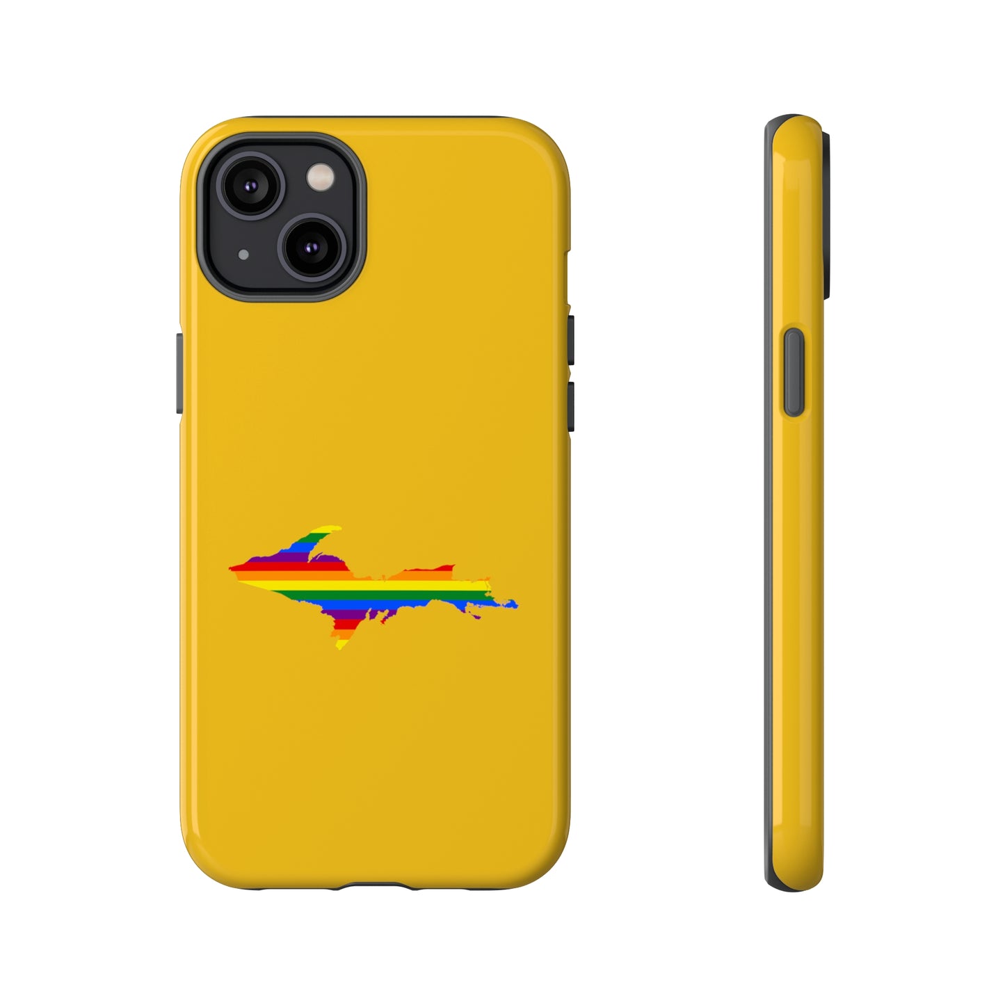 Michigan Upper Peninsula Tough Phone Case (Gold w/ UP Pride Flag Outline) | Apple iPhone