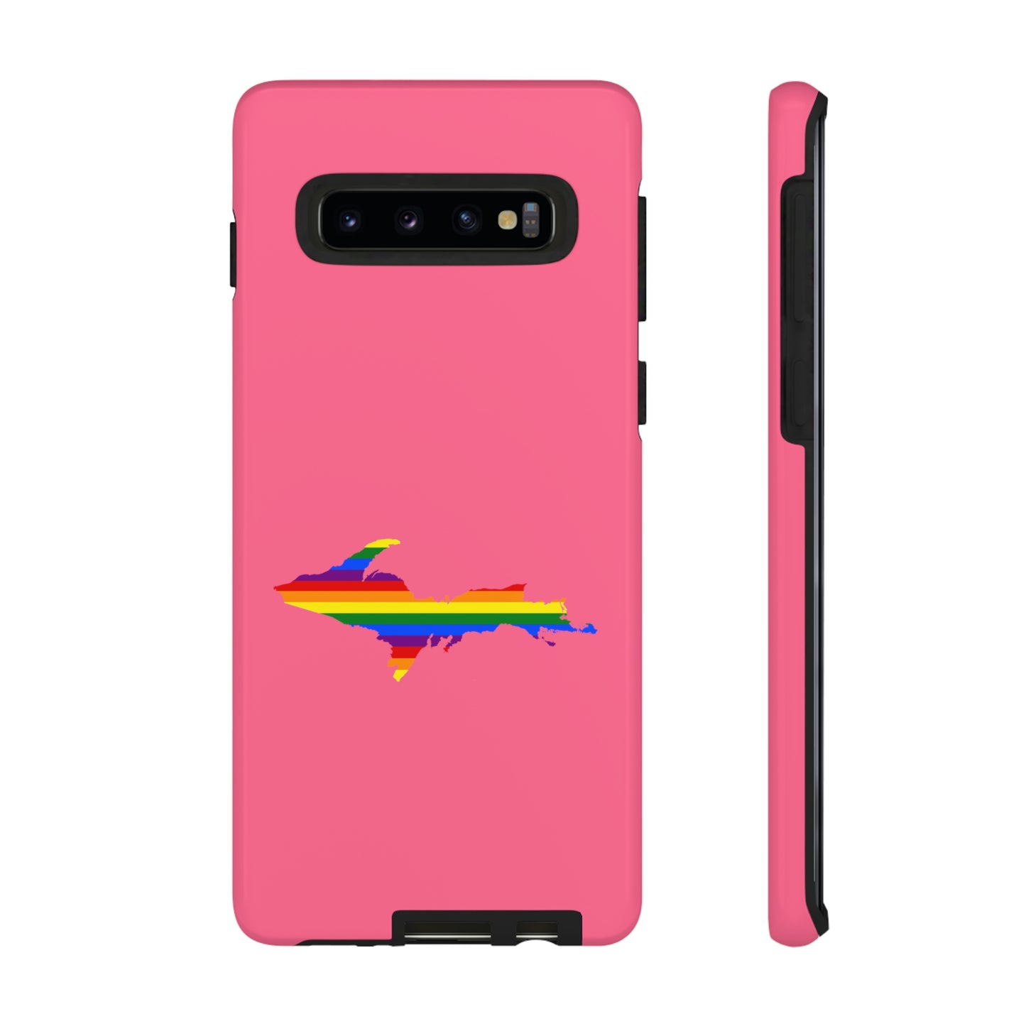 Michigan Upper Peninsula Tough Phone Case (Rhodochrosite Pink w/ UP Pride Flag Outline) | Samsung & Pixel Android