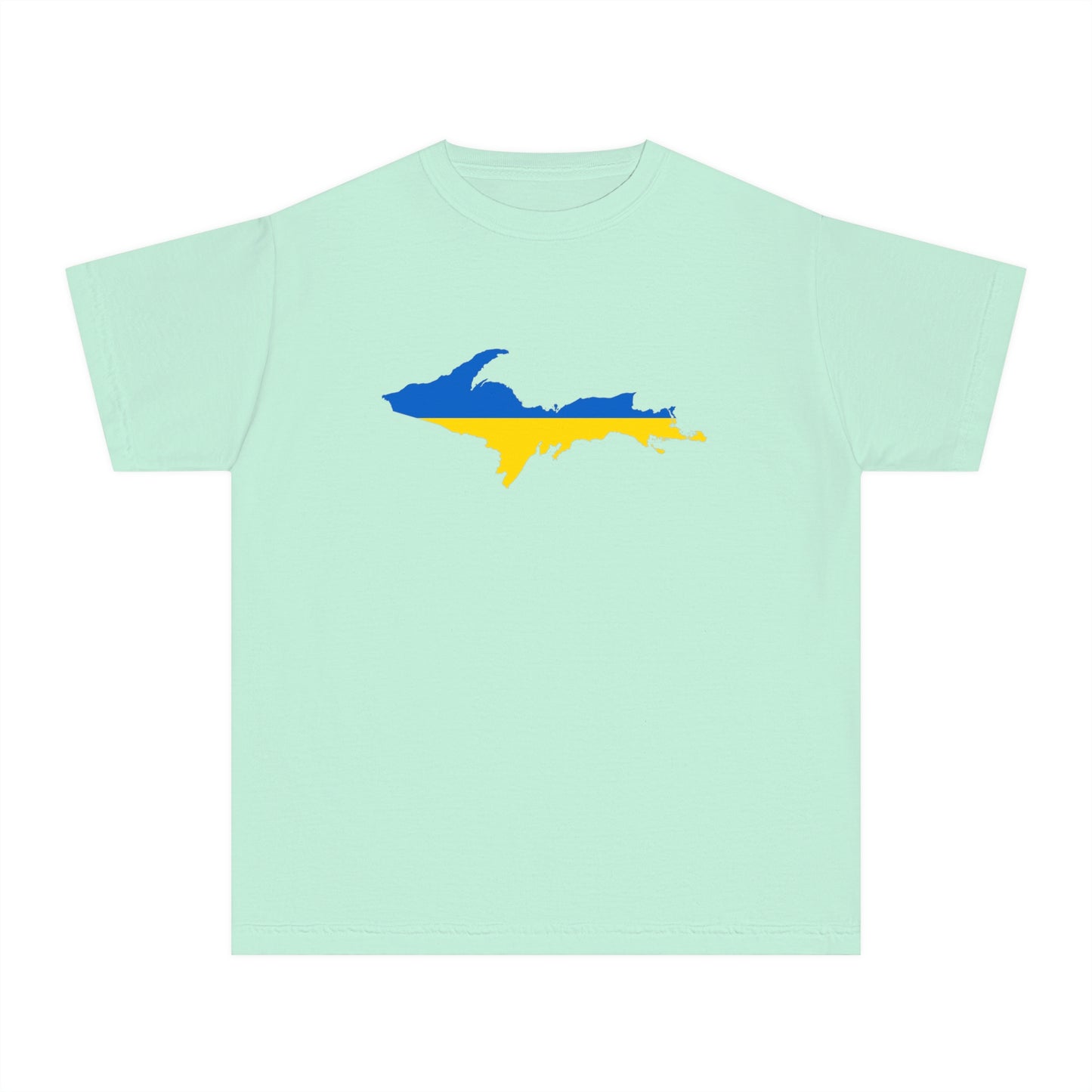 Michigan Upper Peninsula T-Shirt (w/ UP Ukraine Flag Outline) | Youth Garment-Dyed