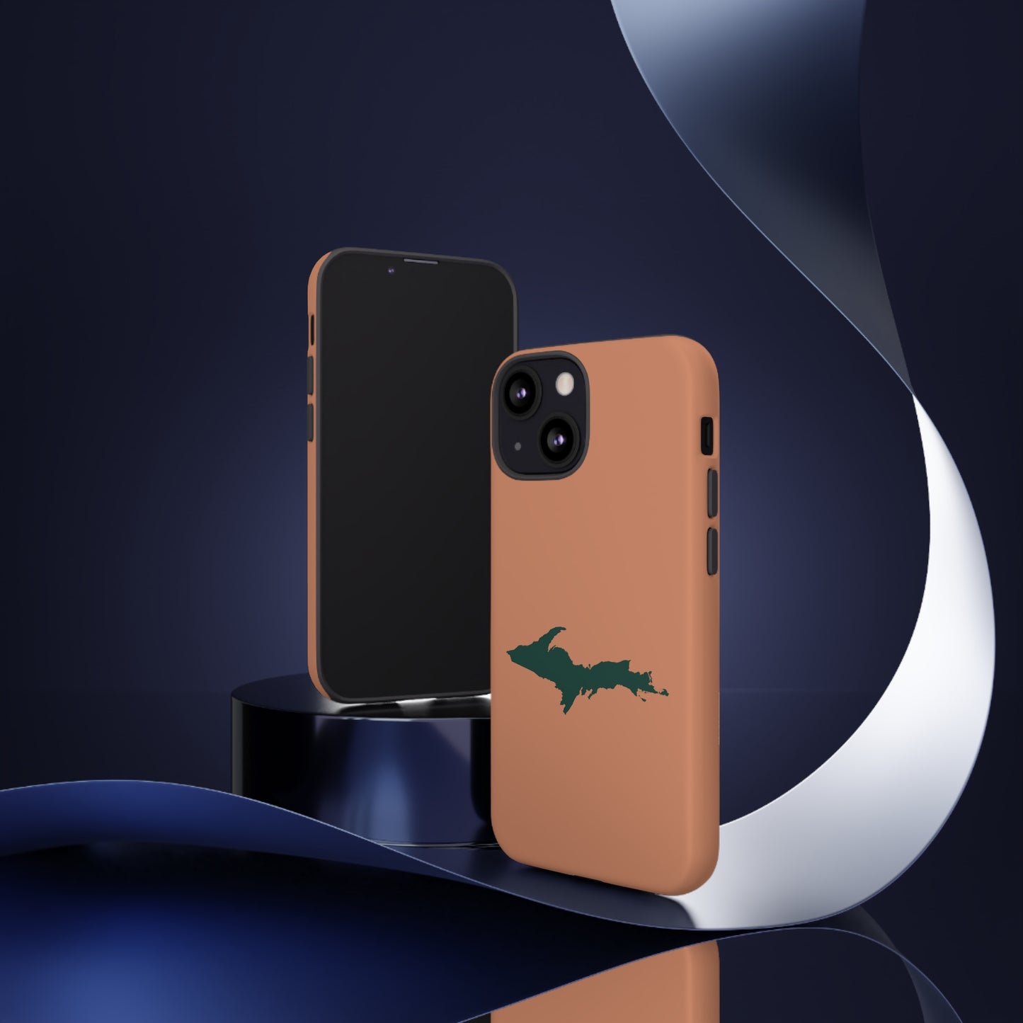 Michigan Upper Peninsula Tough Phone Case (Copper Color w/ Green UP Outline) | Apple iPhone