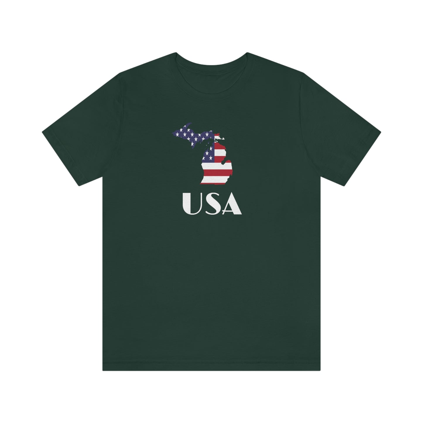 Michigan 'USA' T-Shirt (w/ MI USA Flag Outline) | Unisex Standard Fit