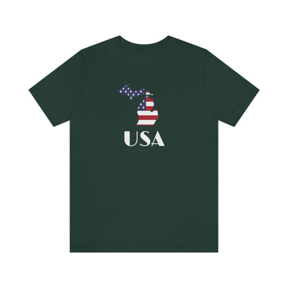 Michigan 'USA' T-Shirt (w/ MI USA Flag Outline) | Unisex Standard Fit