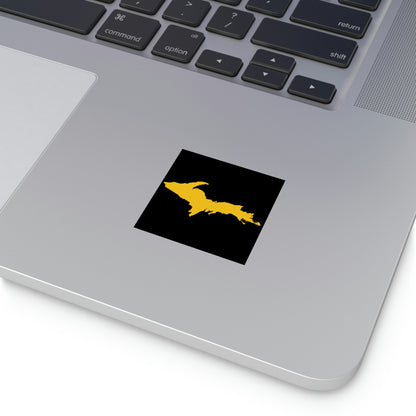 Michigan Upper Peninsula Square Sticker (Black w/ Gold UP Outline) | Indoor/Outdoor