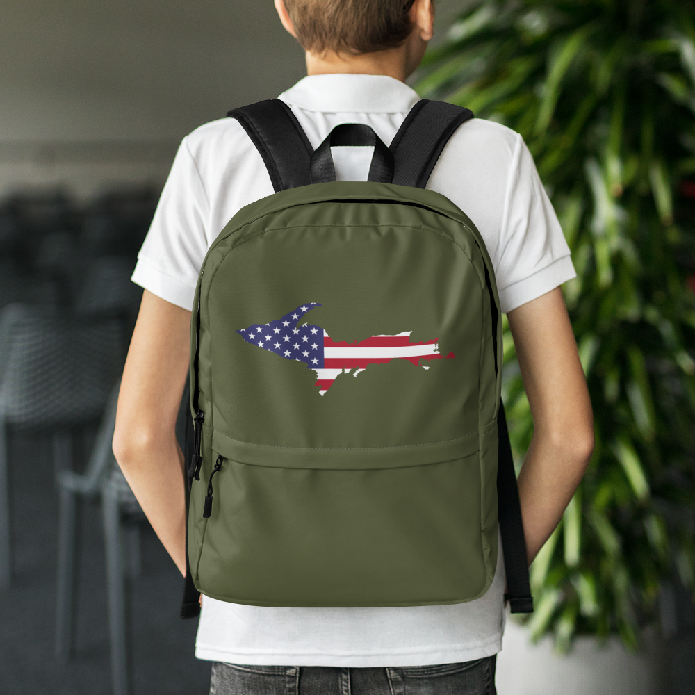 Michigan Upper Peninsula Backpack (w/ UP USA Flag Outline) | Army Color