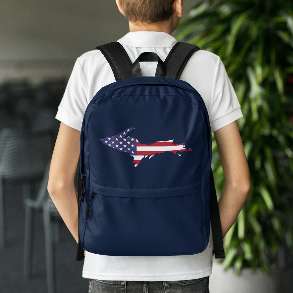 Michigan Upper Peninsula Backpack (w/ UP USA Flag Outline) | Navy Color