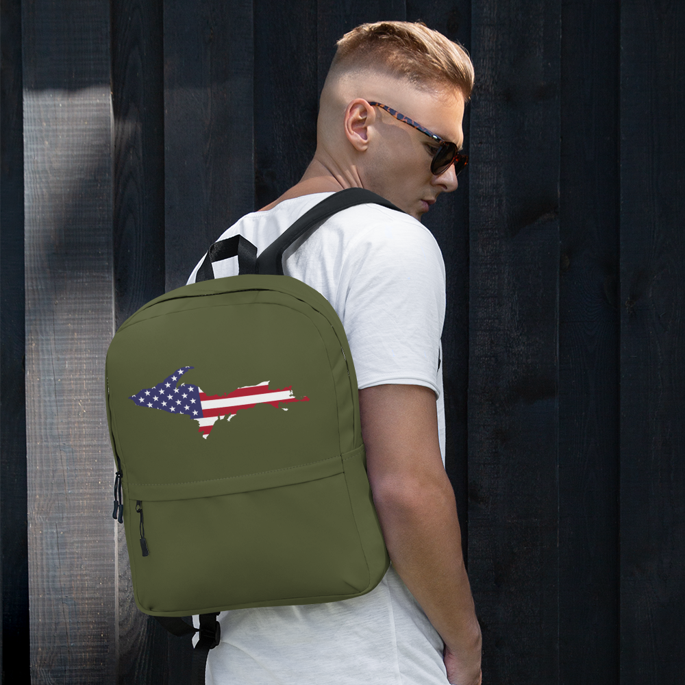 Michigan Upper Peninsula Backpack (w/ UP USA Flag Outline) | Army Color