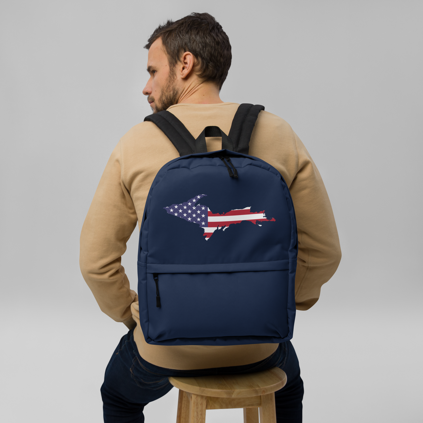 Michigan Upper Peninsula Backpack (w/ UP USA Flag Outline) | Navy Color