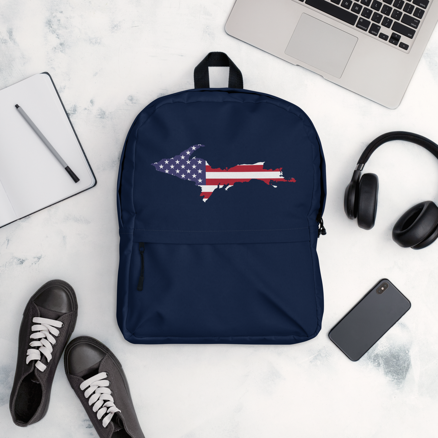 Michigan Upper Peninsula Backpack (w/ UP USA Flag Outline) | Navy Color