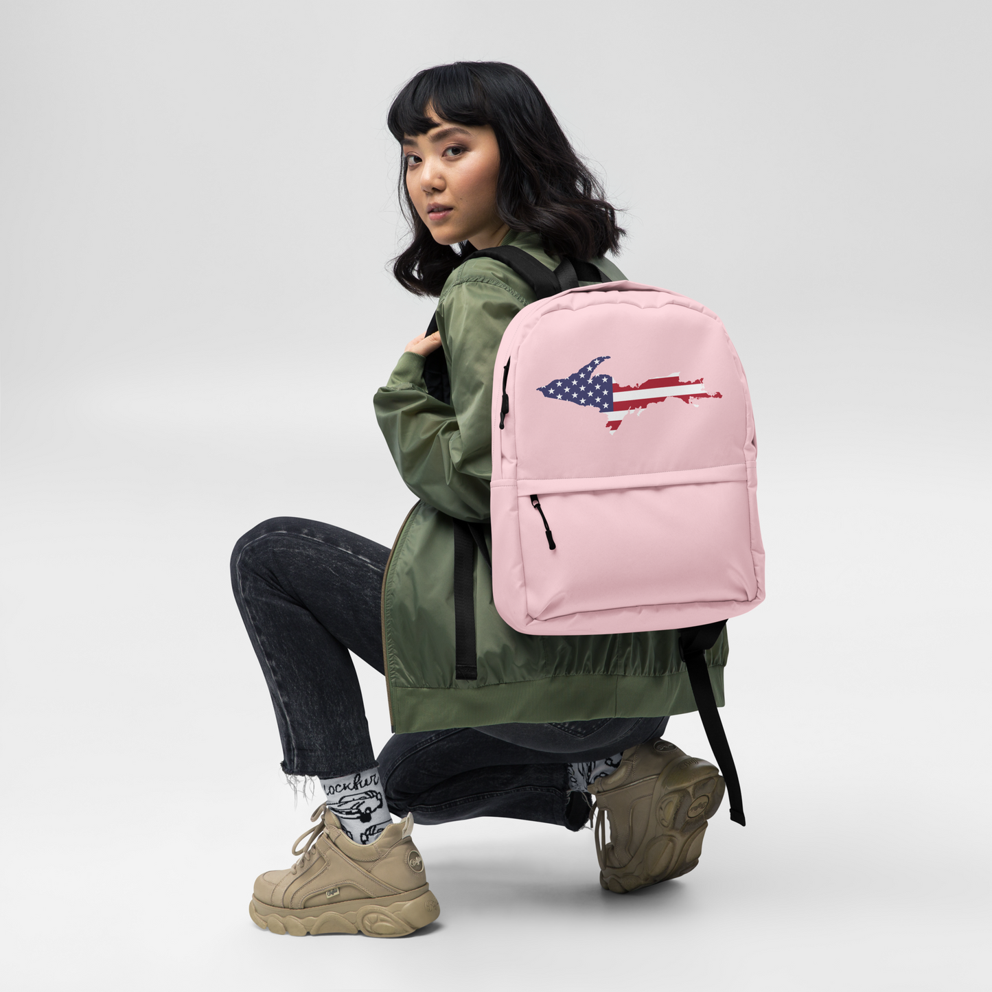 Michigan Upper Peninsula Backpack (w/ UP USA Flag Outline) | Pink Color