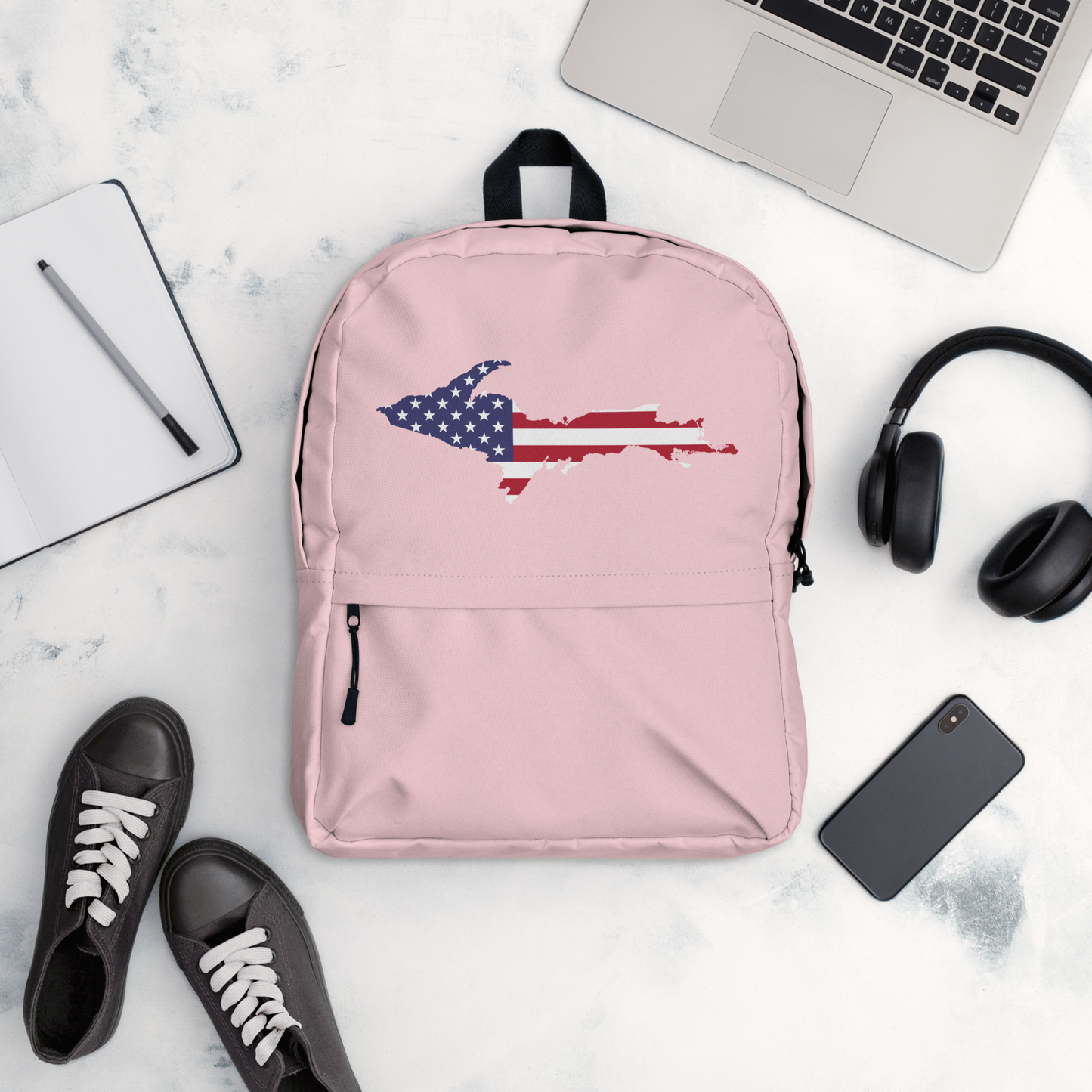 Michigan Upper Peninsula Backpack (w/ UP USA Flag Outline) | Pink Color