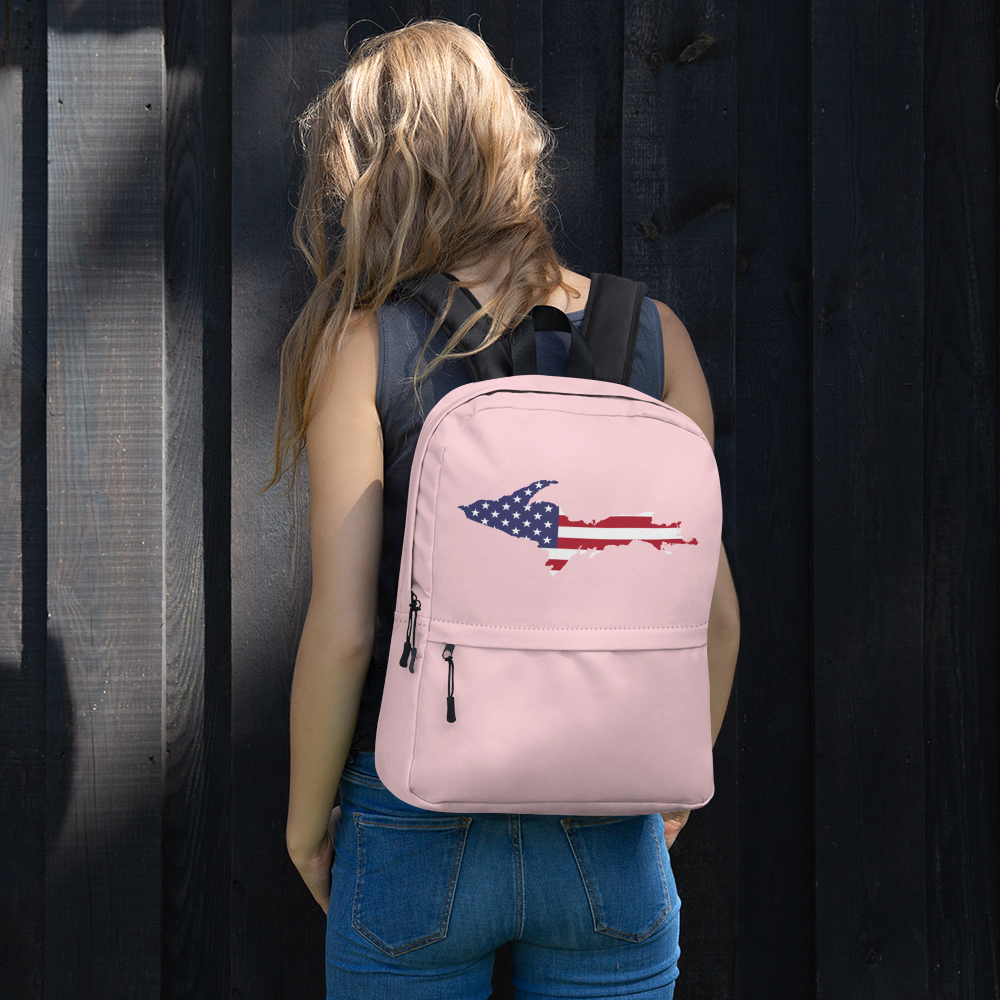 Michigan Upper Peninsula Backpack (w/ UP USA Flag Outline) | Pink Color