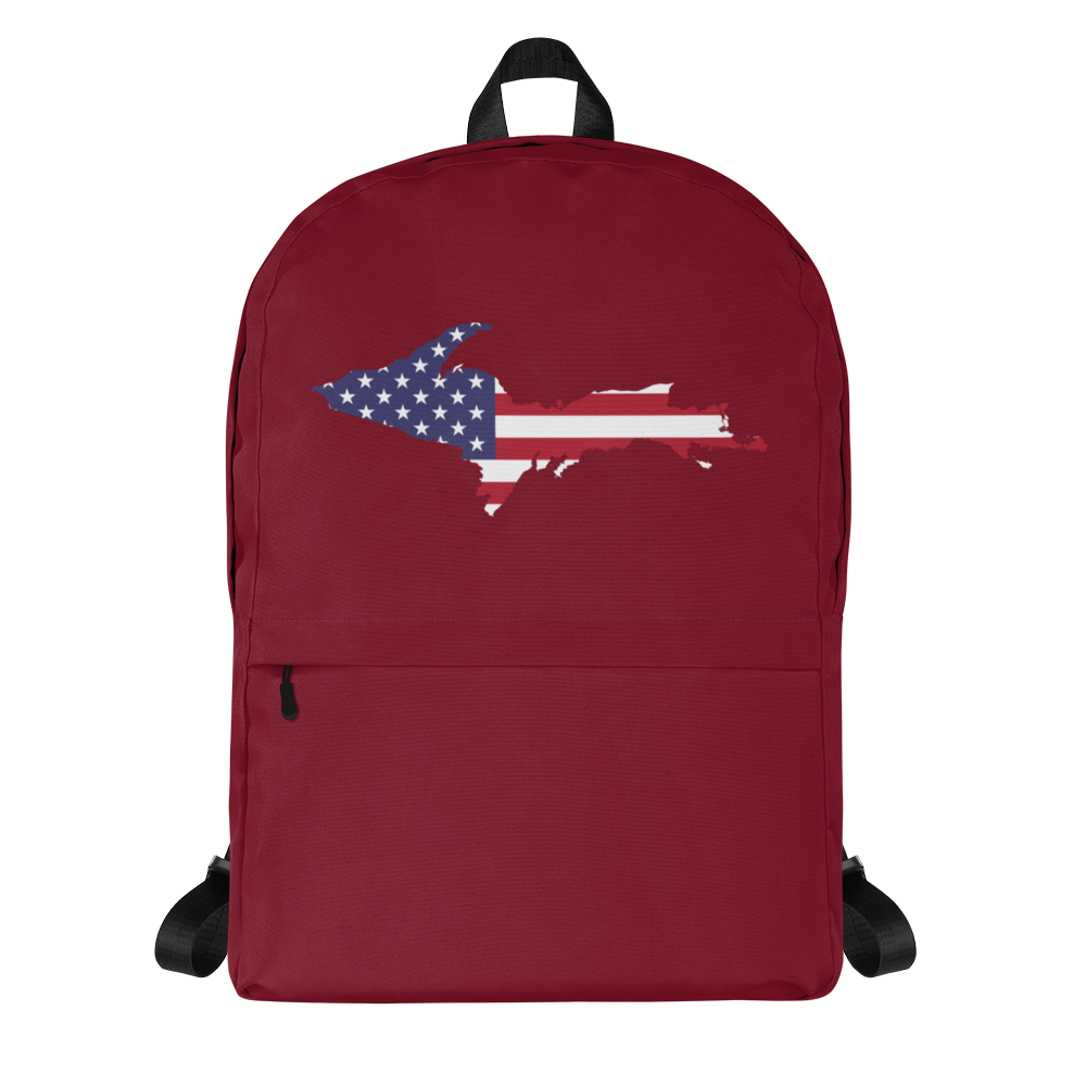 Michigan Upper Peninsula Backpack (w/ UP USA Flag Outline) | Burgundy Color