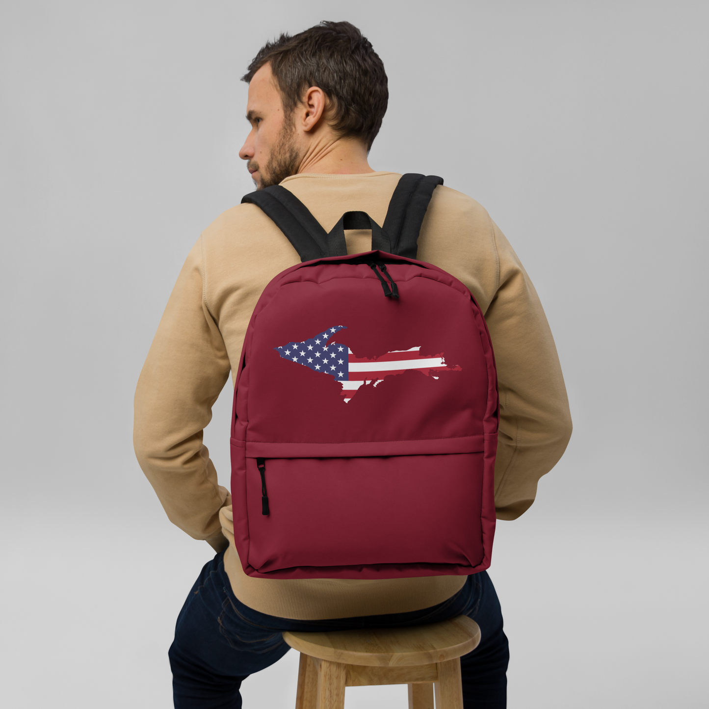 Michigan Upper Peninsula Backpack (w/ UP USA Flag Outline) | Burgundy Color