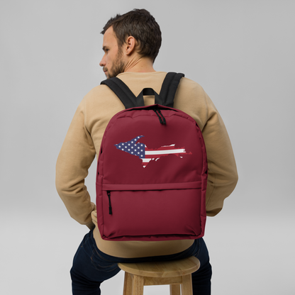 Michigan Upper Peninsula Backpack (w/ UP USA Flag Outline) | Burgundy Color