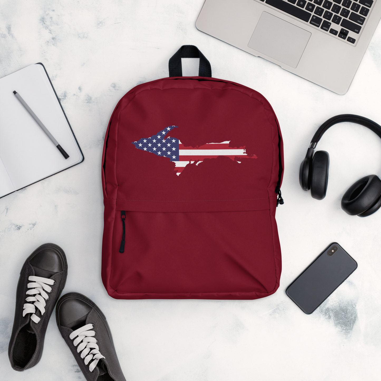 Michigan Upper Peninsula Backpack (w/ UP USA Flag Outline) | Burgundy Color