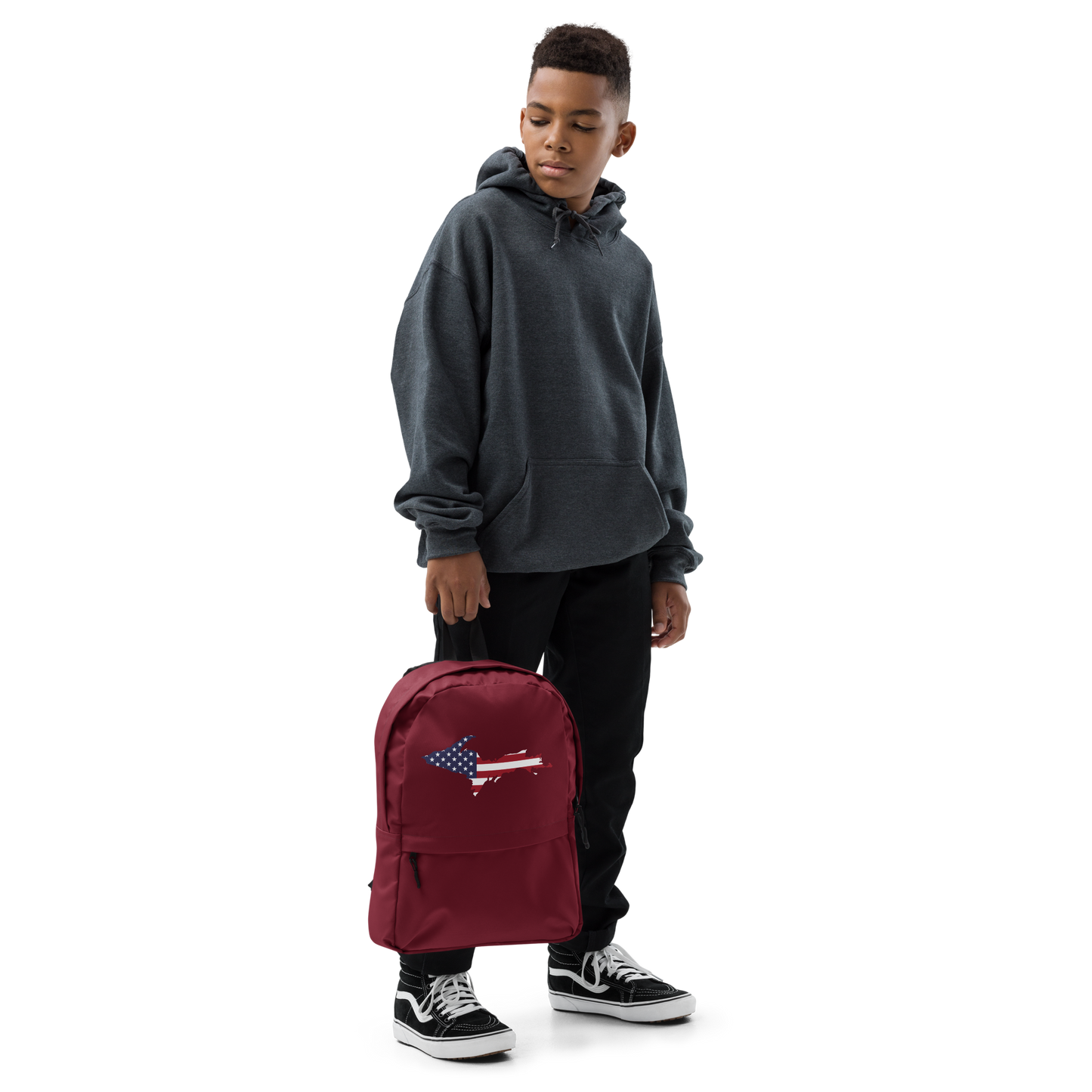 Michigan Upper Peninsula Backpack (w/ UP USA Flag Outline) | Burgundy Color