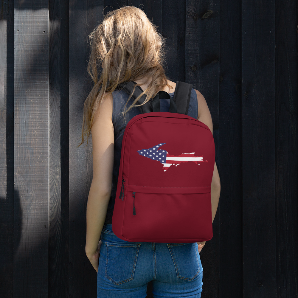 Michigan Upper Peninsula Backpack (w/ UP USA Flag Outline) | Burgundy Color