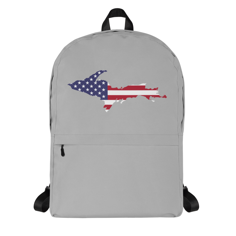 Michigan Upper Peninsula Backpack (w/ UP USA Flag Outline) | Silver Color