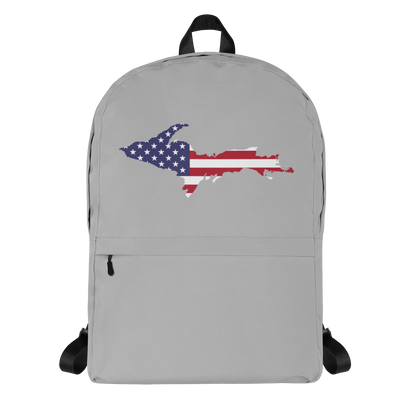 Michigan Upper Peninsula Backpack (w/ UP USA Flag Outline) | Silver Color