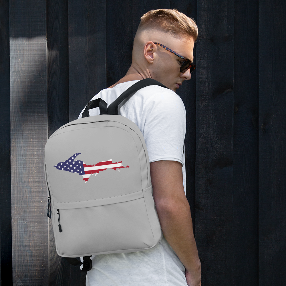 Michigan Upper Peninsula Backpack (w/ UP USA Flag Outline) | Silver Color