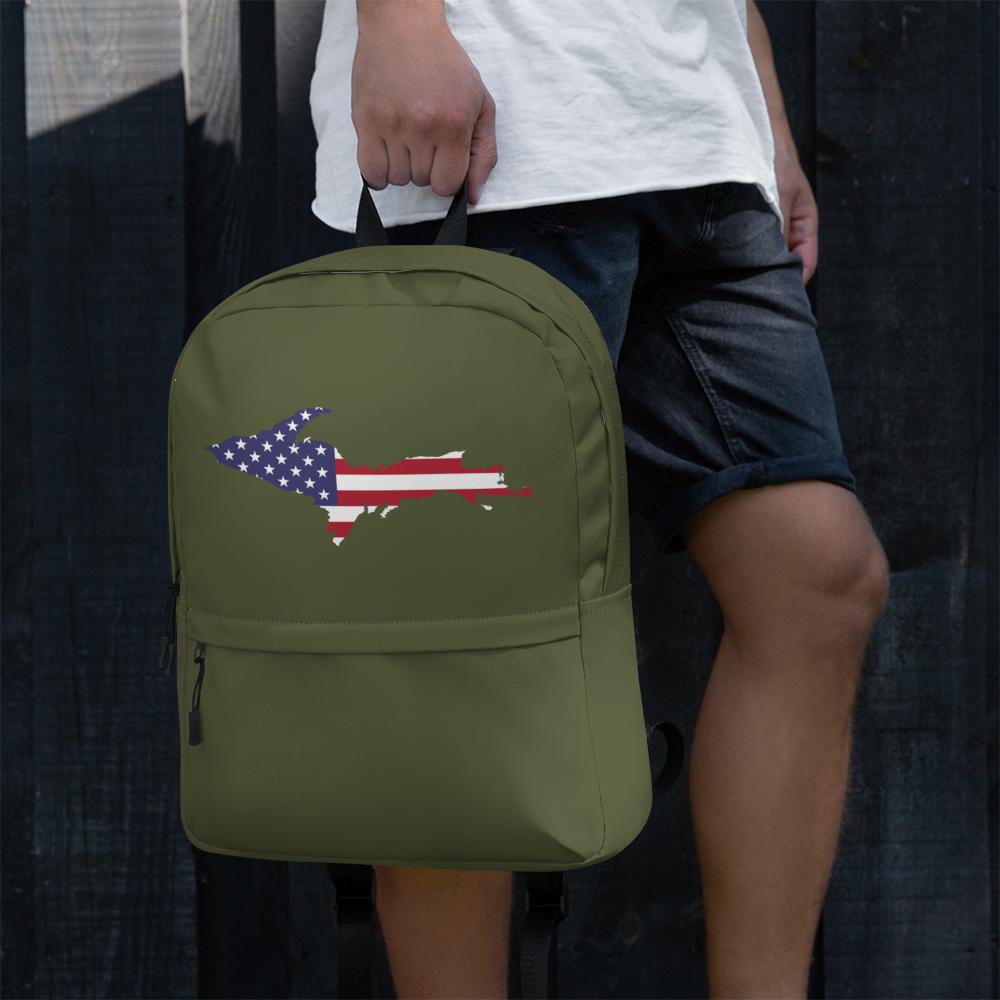 Michigan Upper Peninsula Backpack (w/ UP USA Flag Outline) | Army Color