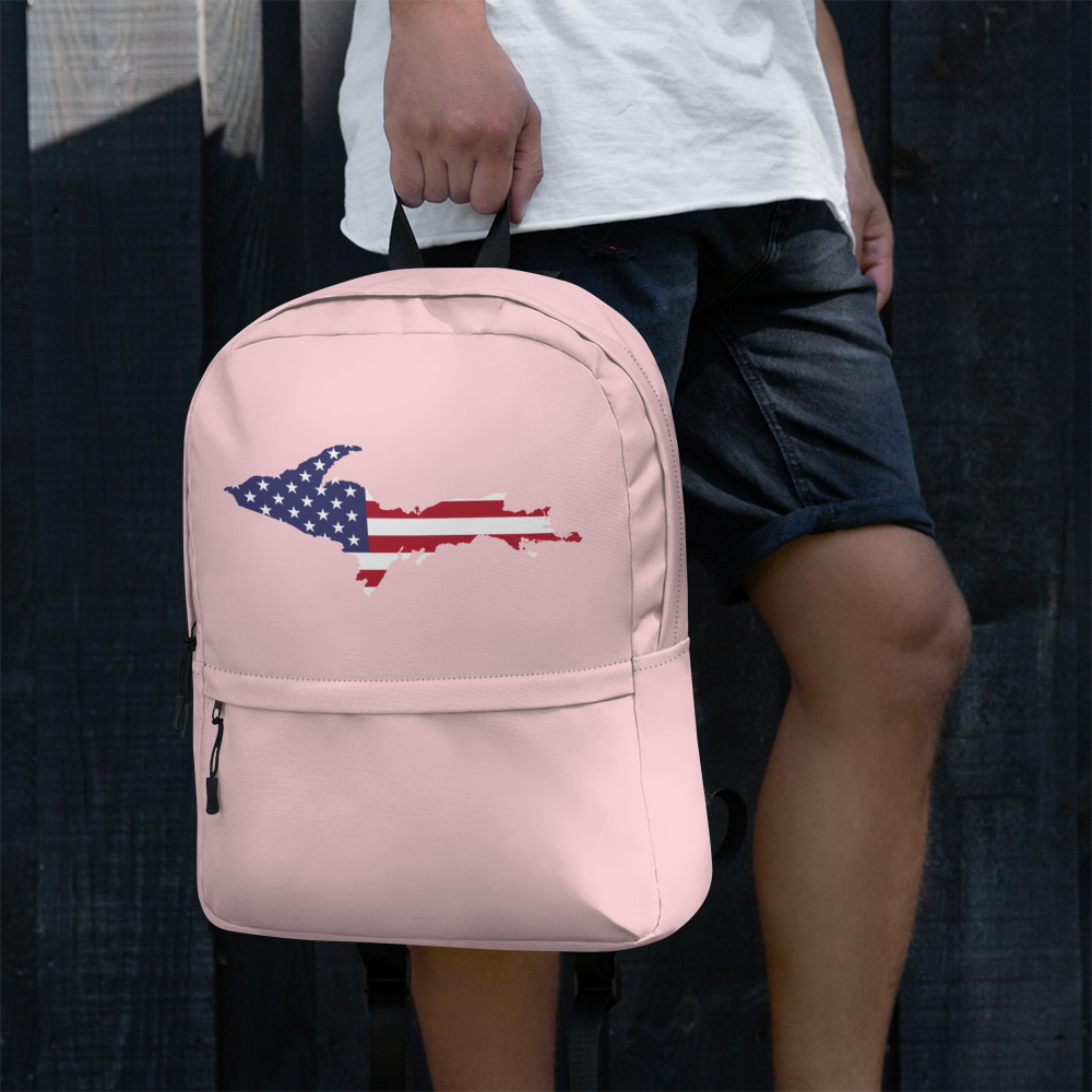 Michigan Upper Peninsula Backpack (w/ UP USA Flag Outline) | Pink Color